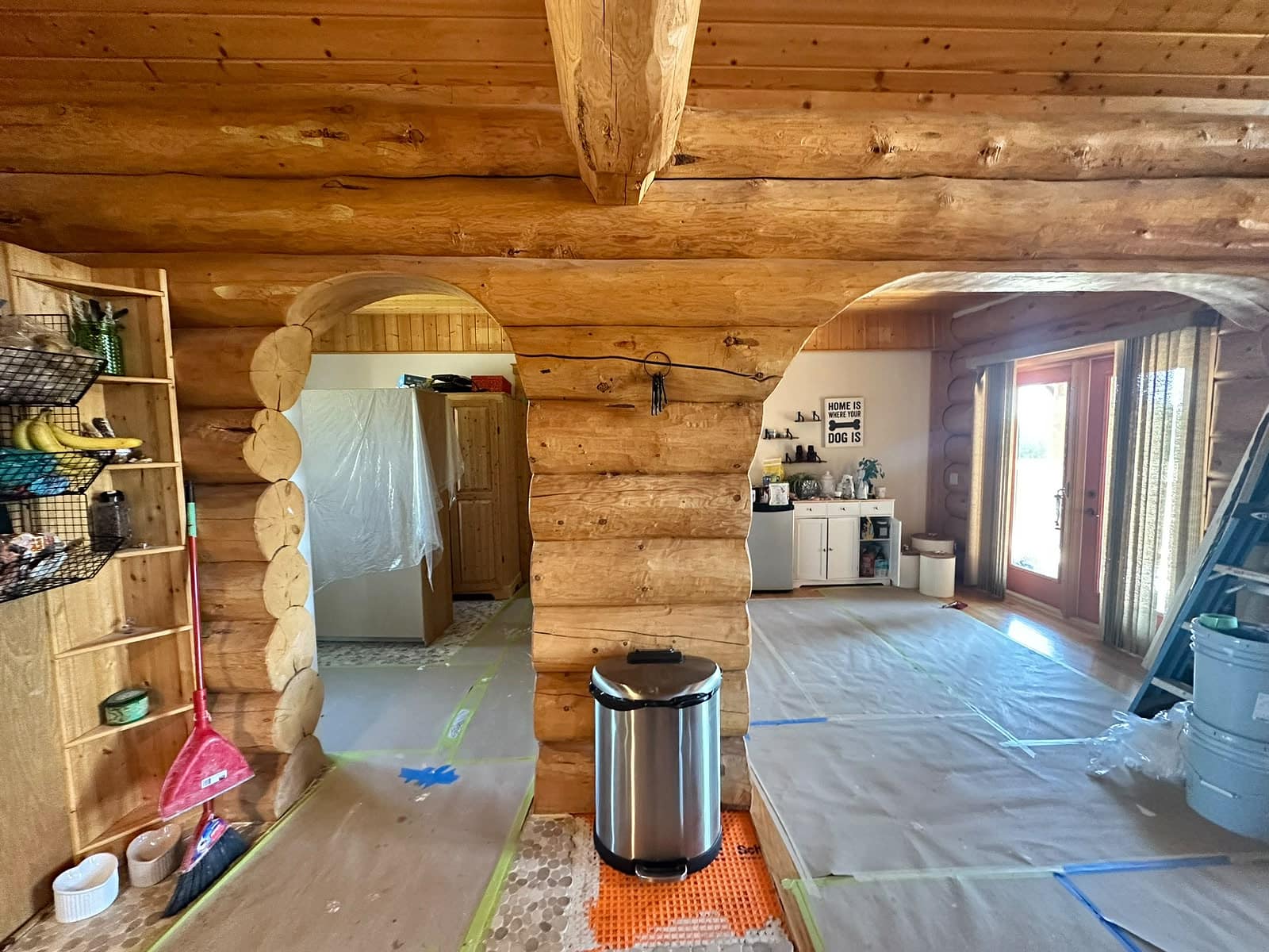 Custom Log Home Interior Renovation — original log structure before interior renovation